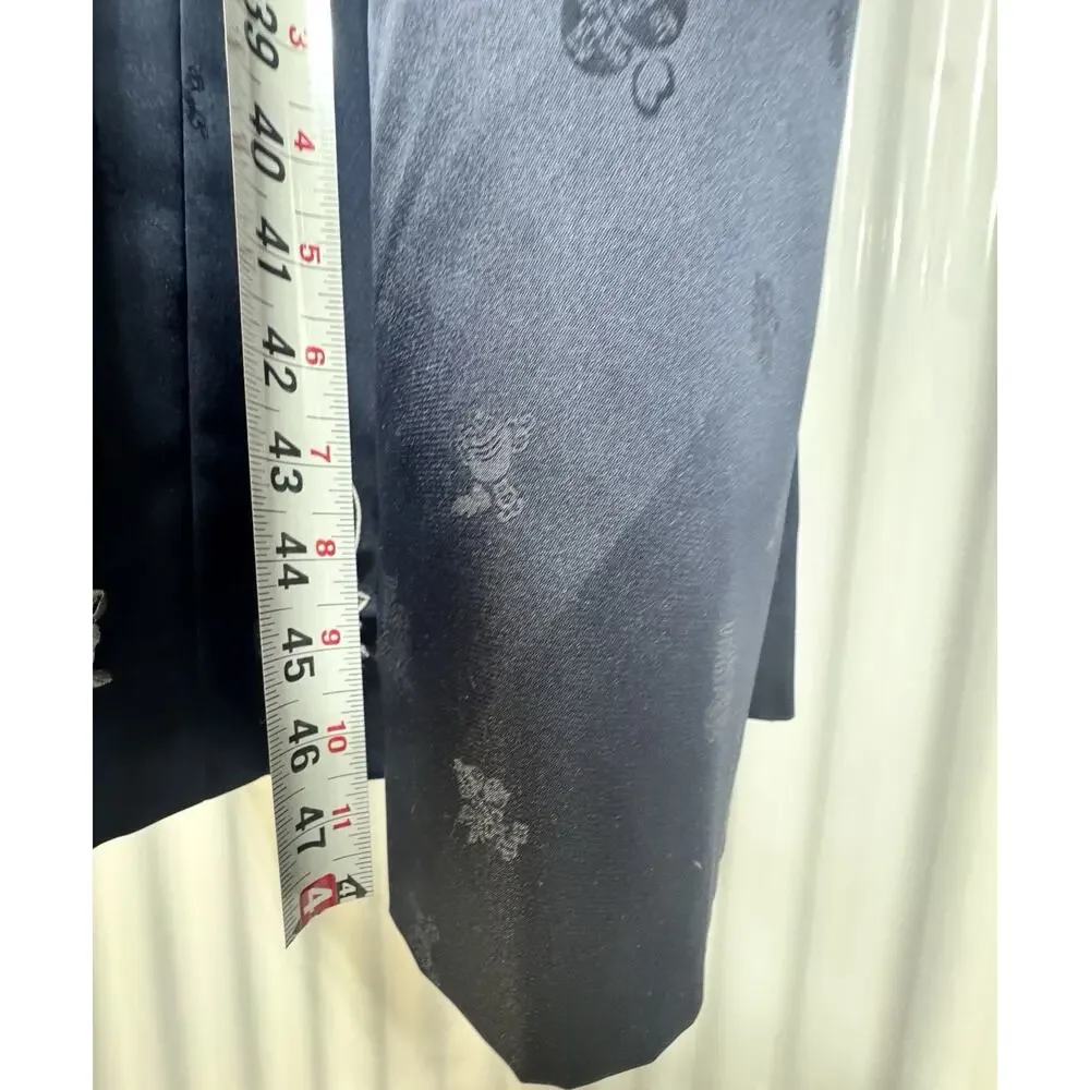 Vintage Chinese Kimono In Deep Navy Blue With Embroidery And Jacquard Size L